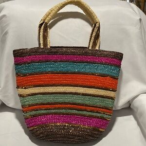 I’OISEAU WOVEN WHEAT STRAW BEACH BAG✨MULTICOLORS✨LINED INTERIOR✨SNAP CLOSURE